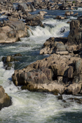 Rocks and River at Great Falls Park on the Potomac River in Virginia, USA